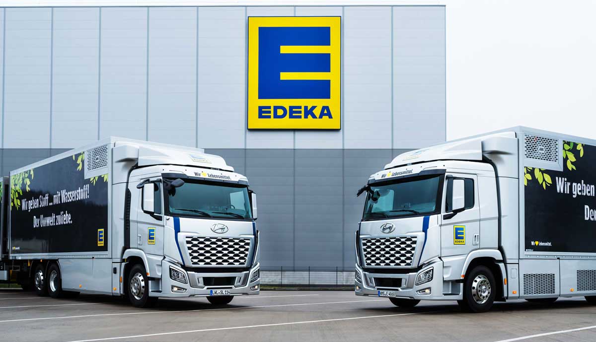 Camions hydrogène devant le site d'Edeka en Allemagne